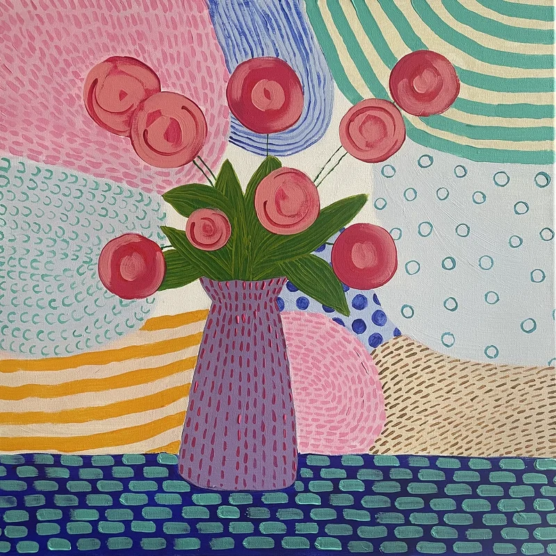 Akrylmålning Karamellblommor av Frida Eriksson