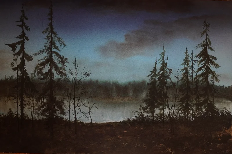 Akvarell Vägen till sjön av Leif Stavgren