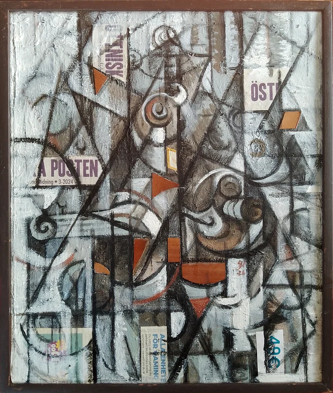 Bottle, Violin, Newspaper av Stefan Nyman