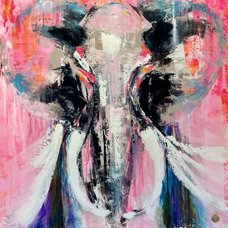 Akrylmålning Elefant. "Pink Perfect" av Ulrike Nordquist