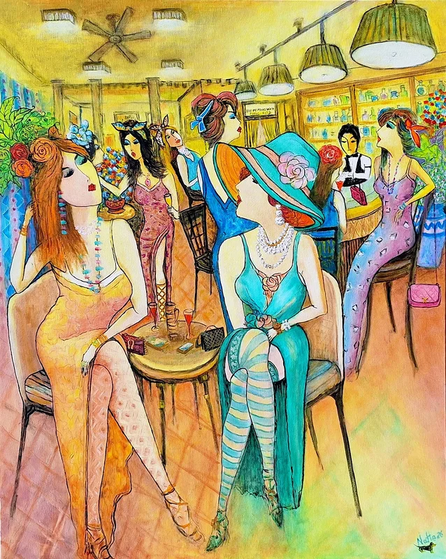 Oljemålning Soirée des dames - C'est la vie av Natale Orlich