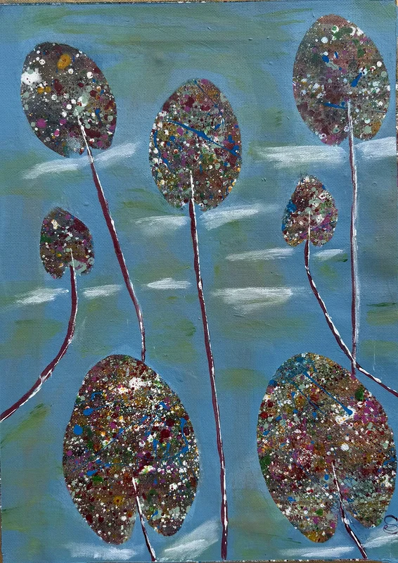 Akrylmålning Space flowers av Sedi Ebrahimi