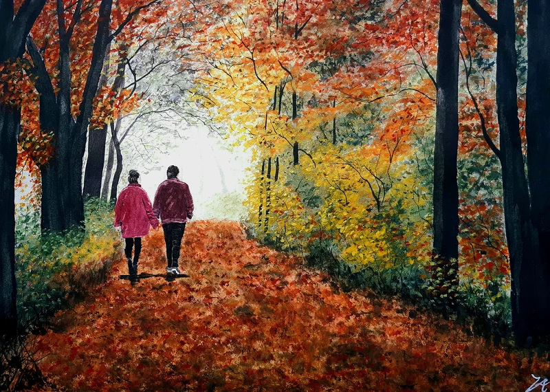 Akvarell Höstpromenad av Victor Andersson