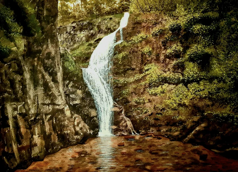 Akvarell Skogens dolda vattenfall av Victor Andersson
