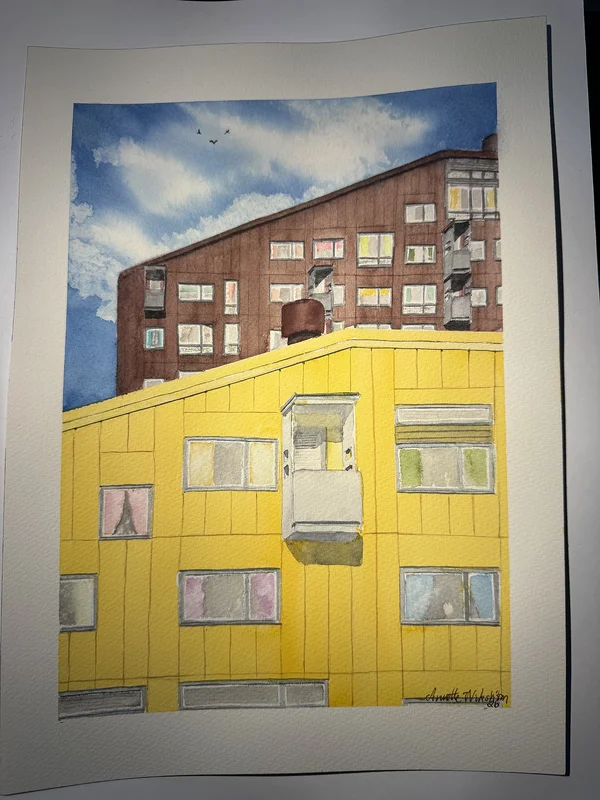 Akvarell Berlinmuren och spottkoppen av Annette Wikström