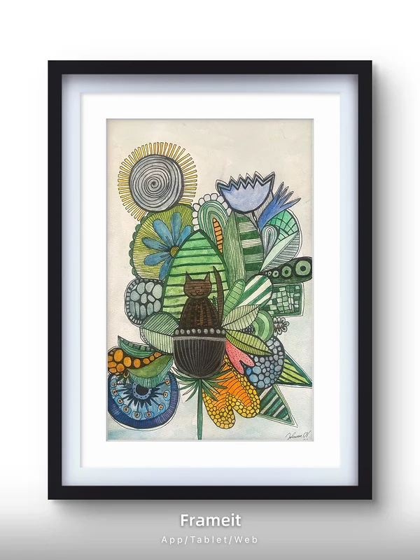 Akvarell Rabattkatt av Johanna Norrgård