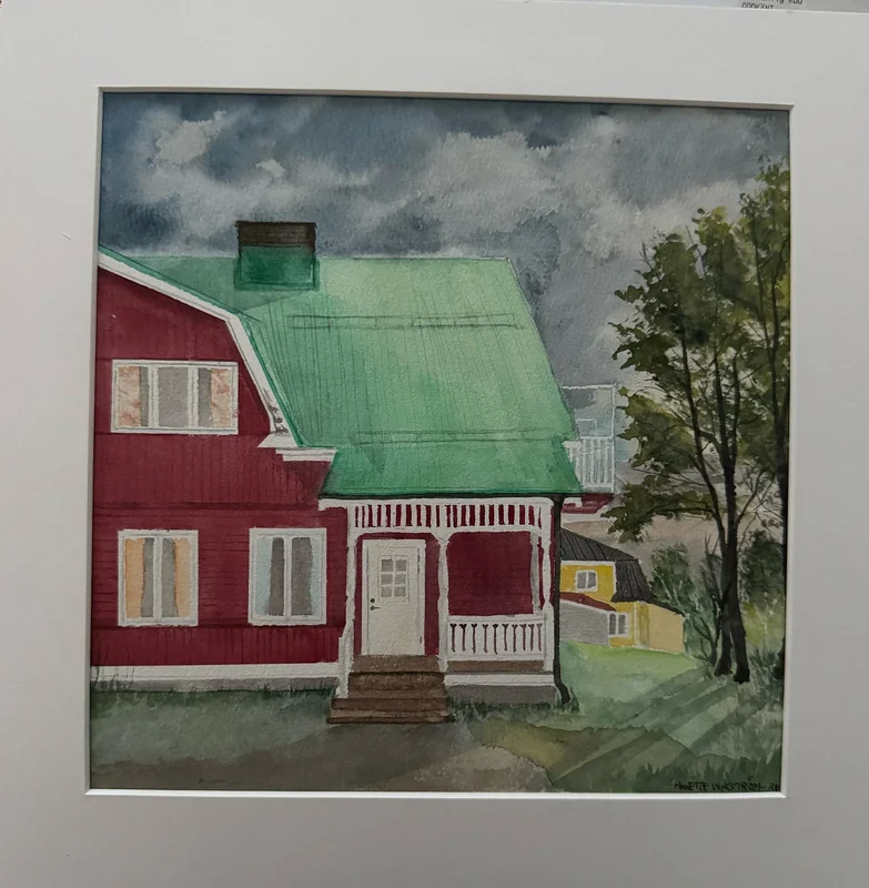 Akvarell Kyrkoparkens arbetarbostad av Annette Wikström