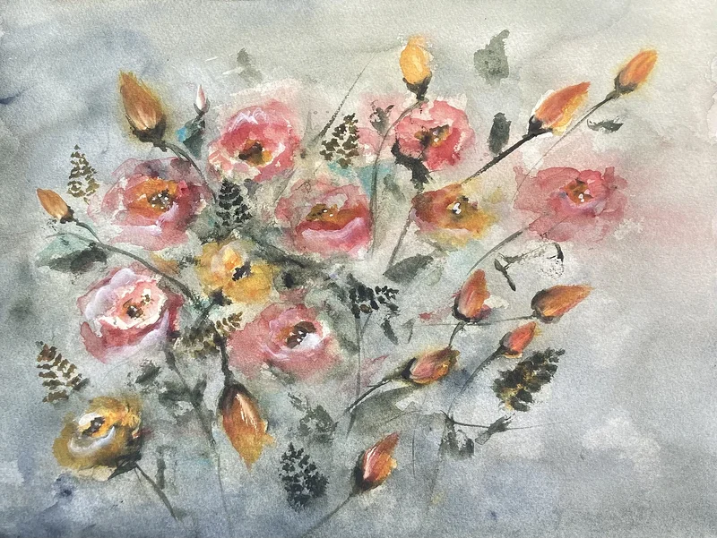 Akvarell BLOMSTERPRAKT II av Rose-Marie Lyckebrant-Lindqvist