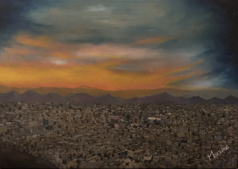 Oljemålning Kabul av Moazima Stanikzai