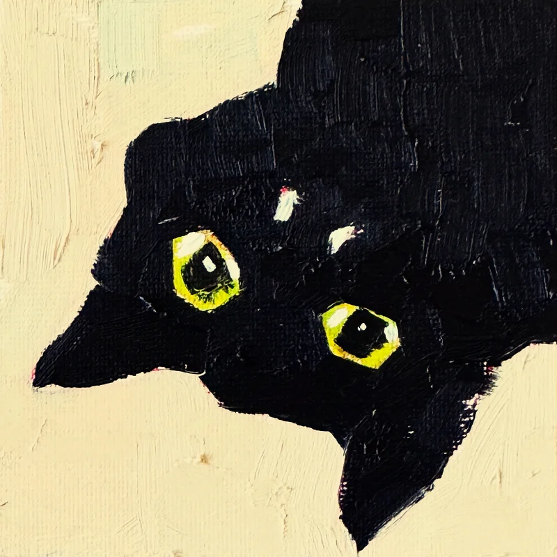 Oljemålning Svart katt inramad av Ekaterina Dutkevich
