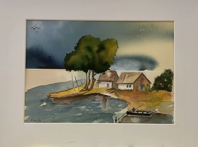 Akvarell Min lilla ö av Hélena Melind