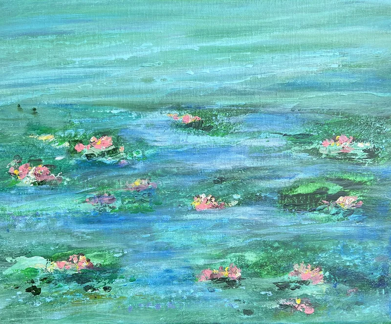 Akrylmålning Water lily pond av Anne-lee Andersson