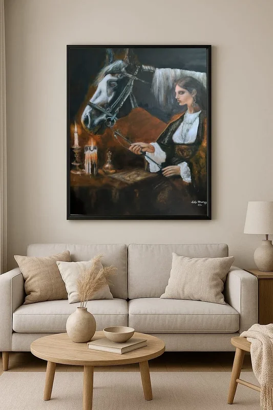 Oljemålning Andalusian Woman and Horse av Lola Amethyst