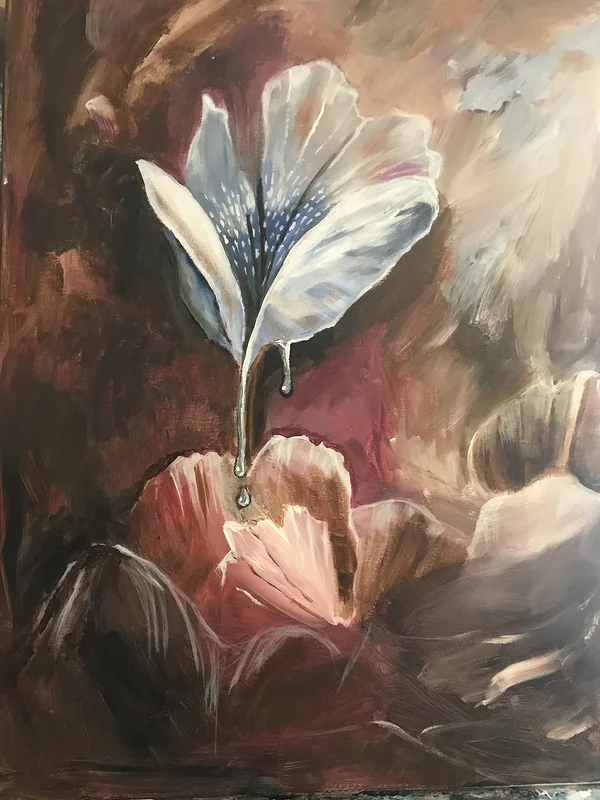 Akrylmålning Rinnande blomma av Linda Raderud
