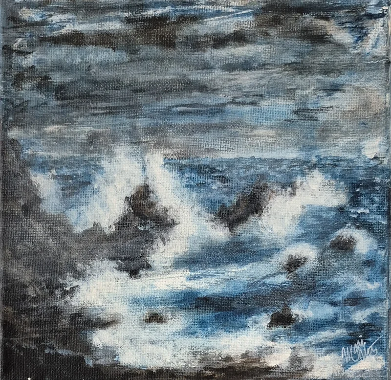 Akrylmålning Crushing waves av Maria Nimmersjö