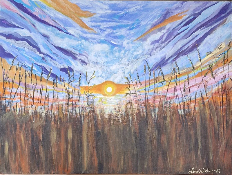 Akrylmålning "Sunset" av Lena Sikku