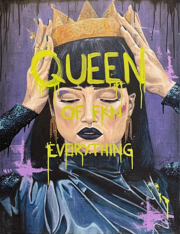 Akrylmålning Queen of FKN Everything av Helena Vanhanen