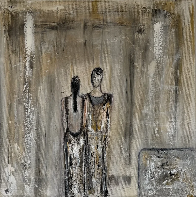 Akrylmålning Two couples, one story Abstrakt figurativ akrylmålning av Donna Lee Johansson