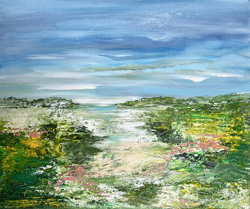 Akrylmålning Green Meadow av Anne-lee Andersson