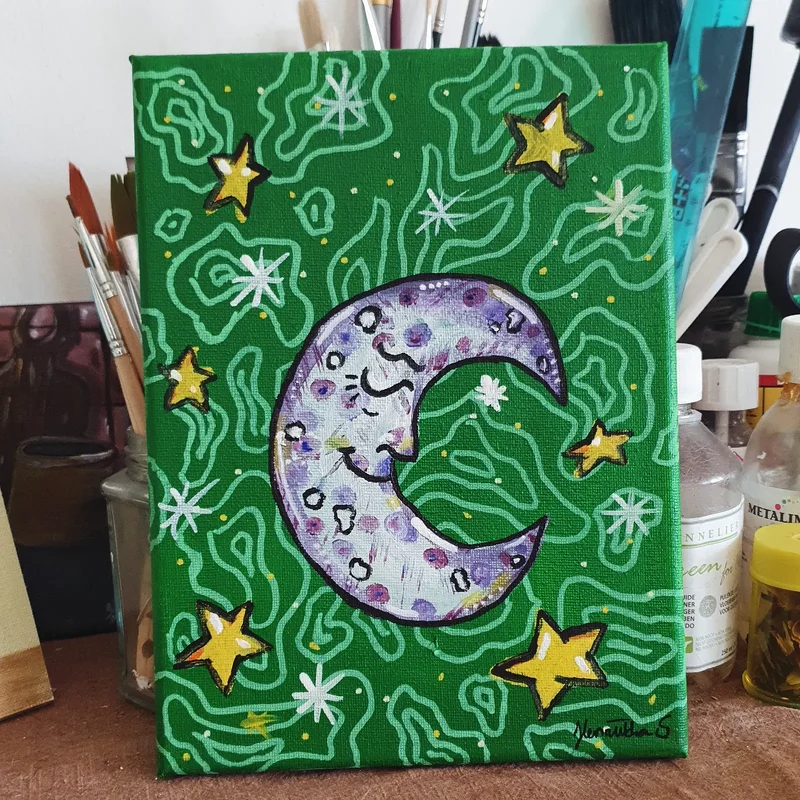 Akrylmålning Sleepy moon av H******** A***** S*******