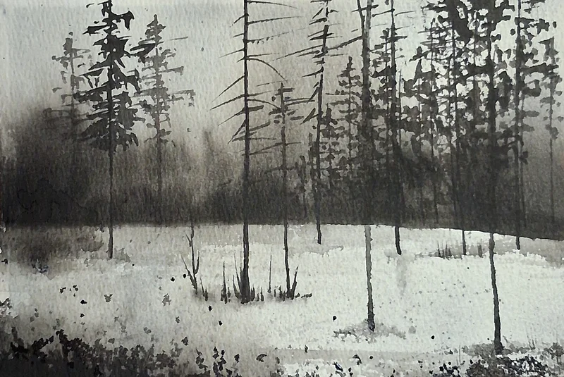 Akvarell Vinterskogen av Erik Kihlberg