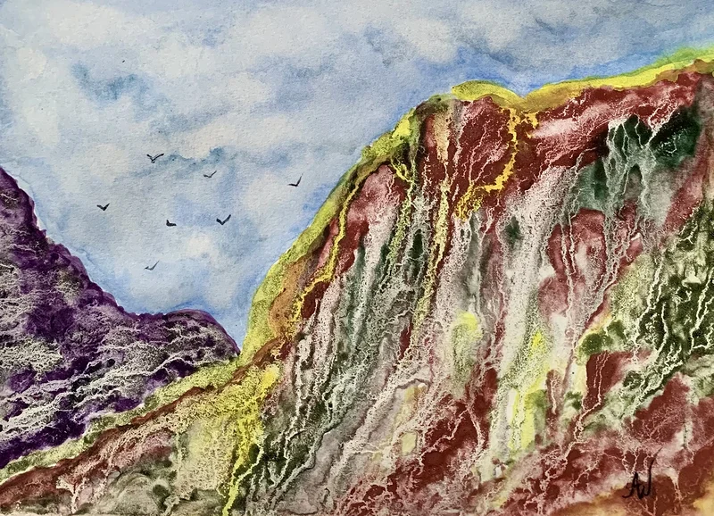 Akvarell The hidden mountain of Valinor av Annelie Wadin