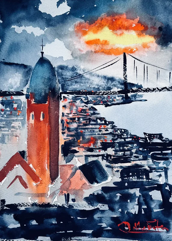 Akvarell Masthuggskyrkan av Emin Fine Art