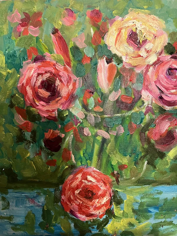 Oljemålning Red and ros av Omer Dahoush