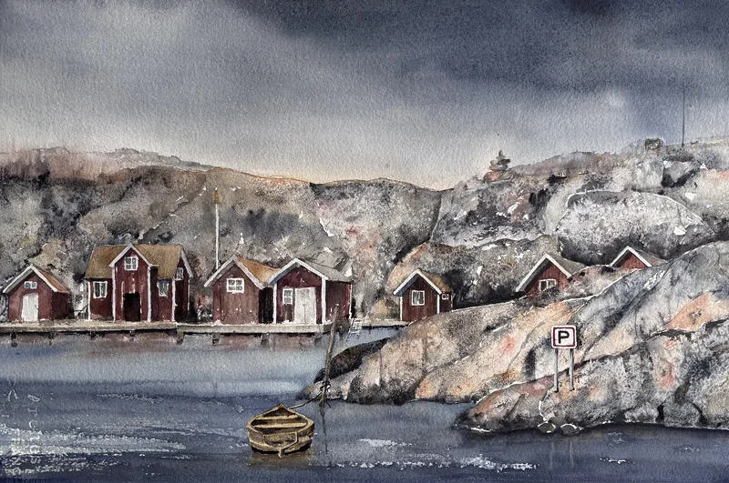Akvarell Vy från Tofta/Orust II av Petra Klara Margareta Kåks