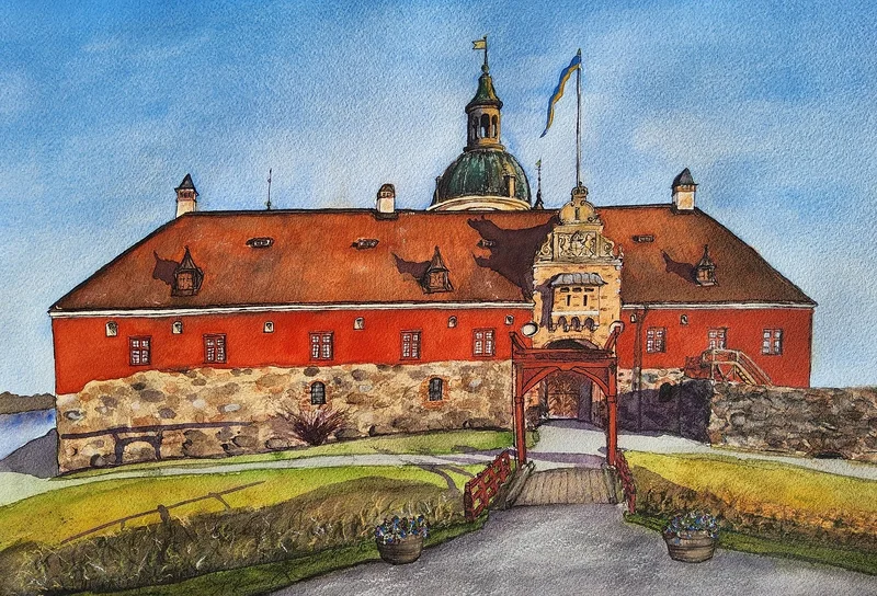 Akvarell Gripsholms slott av Paula Bakker