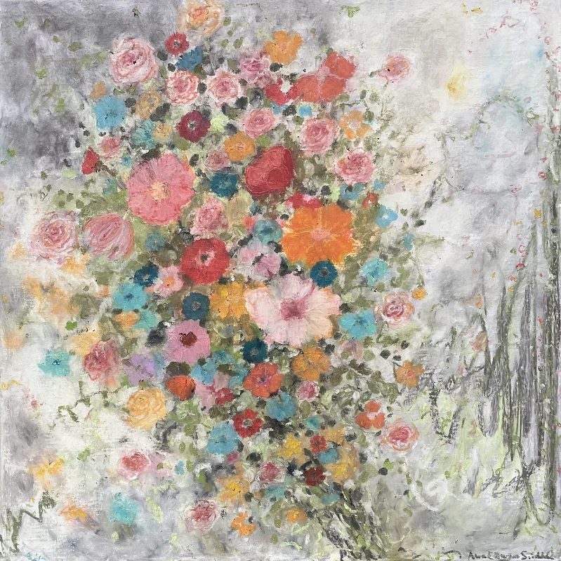 Oljepastell med blommor av Anna Elfverson Sjödahl