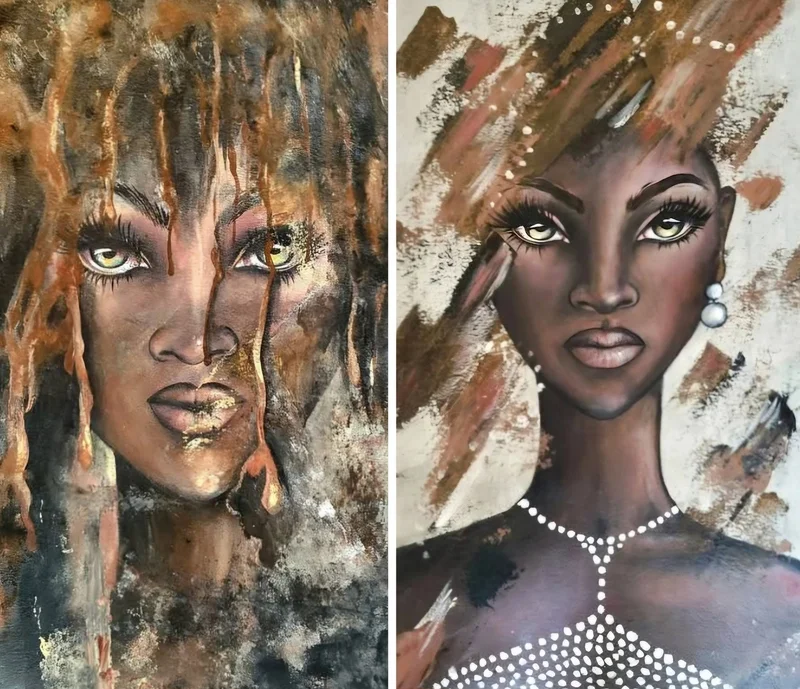 Akrylmålning Svarta kvinnor, namn "Frican twins" av Ingrid Alm