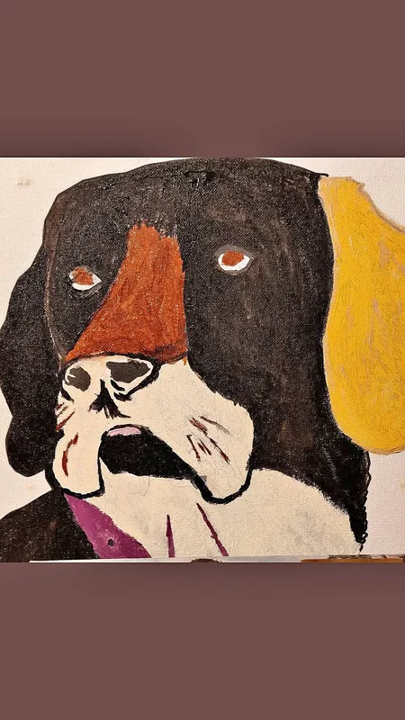 Akrylmålning Tänkande hund av Manjula Gulliksson