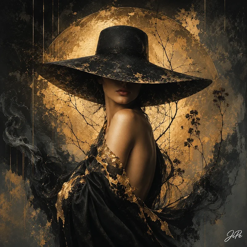 Oljemålning Dark Elegance in Golden Light av Jimmy Persson