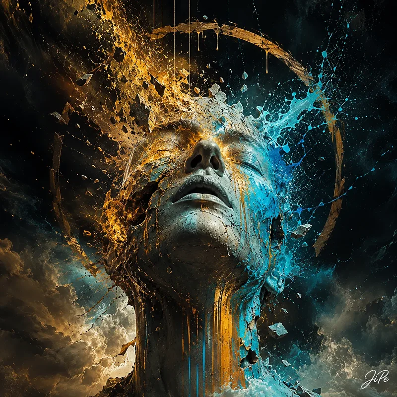Oljemålning The Face Exploding into the Cosmos av Jimmy Persson