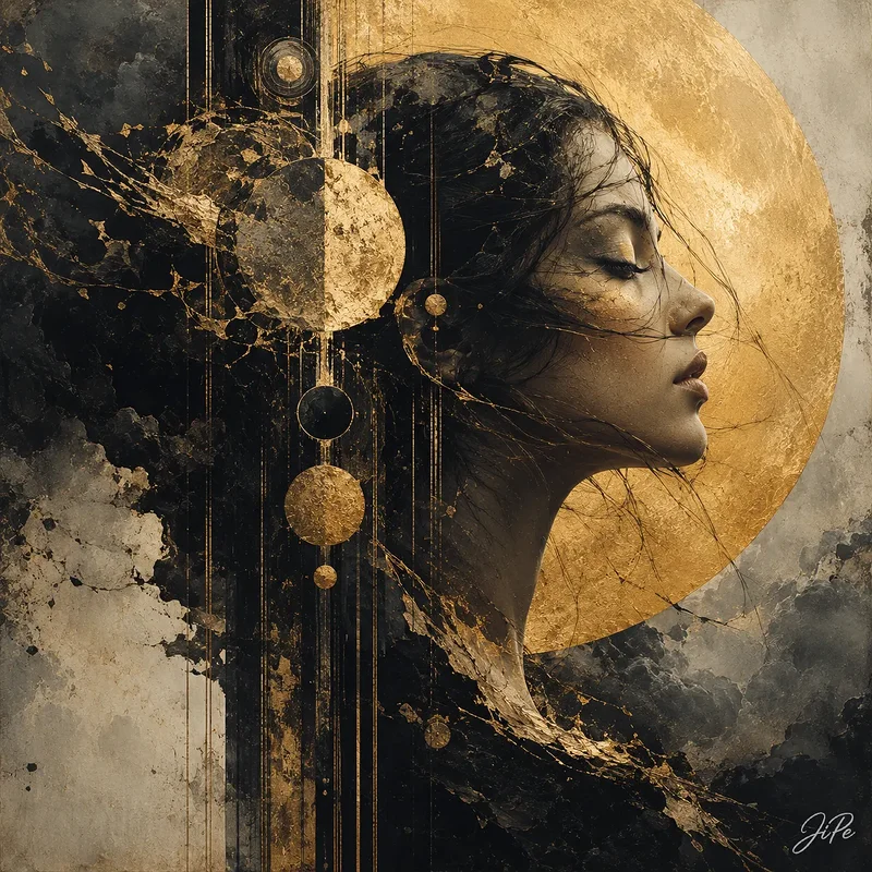Oljemålning Ethereal Portrait of a Woman with a Golden Halo av Jimmy Persson