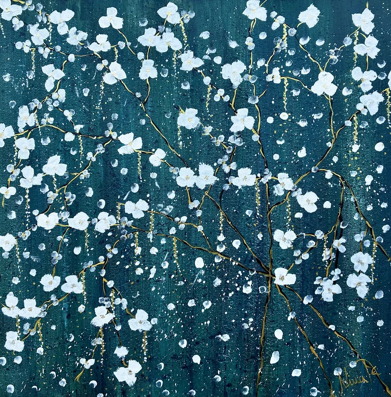 Akrylmålning Snöblommor av Ninni Andersson