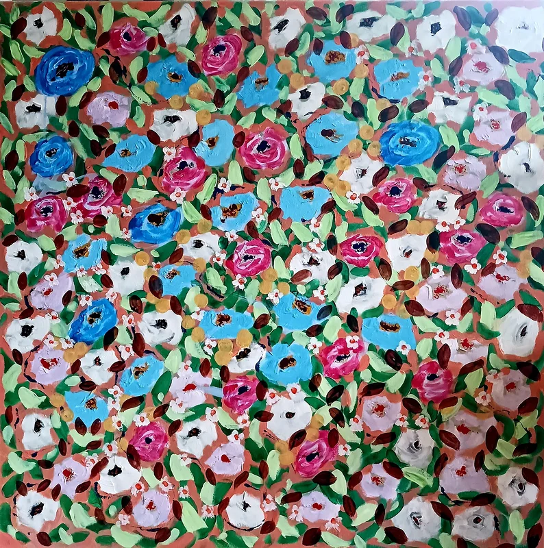 Akrylmålning Blommor i sommarljus av Bente Mellquist Danielson