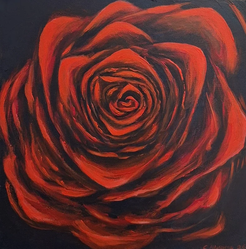 Akrylmålning Black Velvet Rose av Caroline Abrams