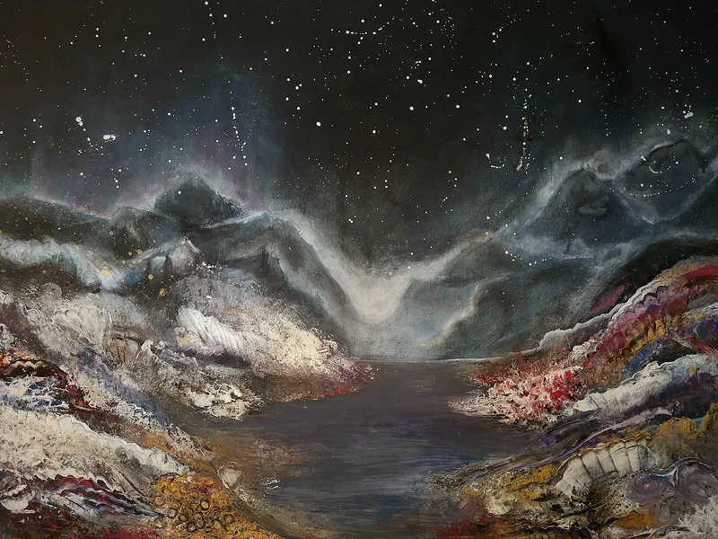 Akrylmålning Light over the mountains av Stephanie Blomqvist