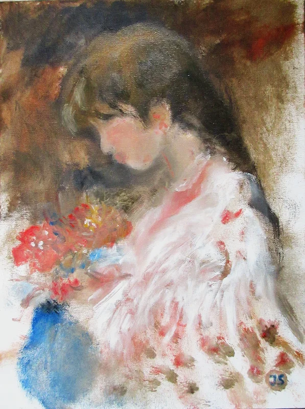 Oljemålning Girl with blue vase av Jan Söderman