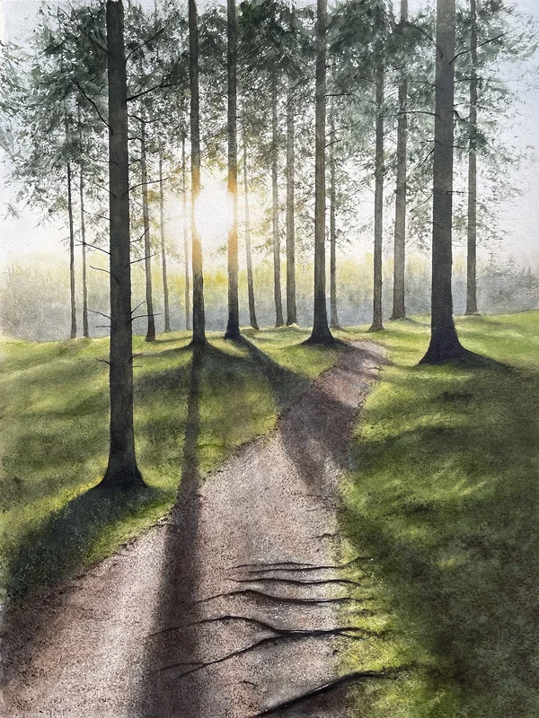 Akvarell Stigen genom skogen av Jeanette Malmberg