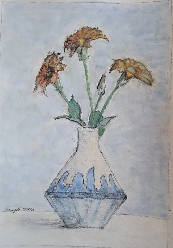 Akvarell Stileben med blommor av Georgios Voutsas