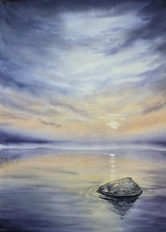 Akvarell Where Stillness Begins av Pernilla Carlsson
