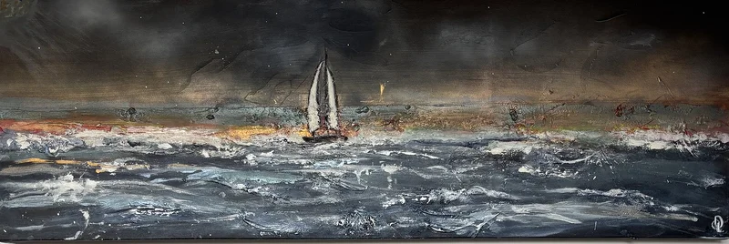Oljemålning Into the storm Abstrakt landskap akrylmålning på duk av Donna Lee Johansson