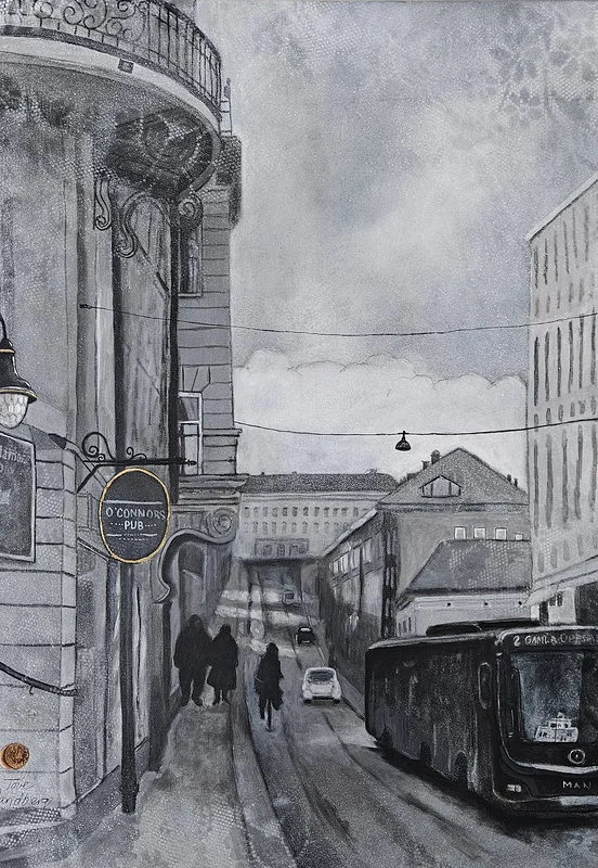 Akrylmålning Drottninggatan av Tove Landberg