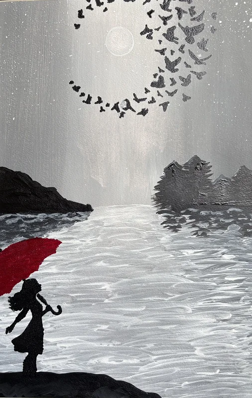 Akrylmålning Flickan vid havet av Ann-Christin (Acmpainting) Martinsson