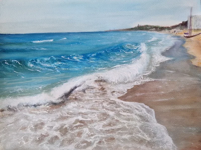 Akvarell Torredembarra coast av Anna M. Puig Molina