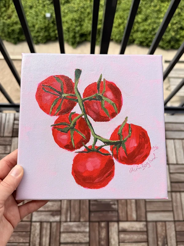 Akrylmålning Happy Tomatoes av Maria Borglund