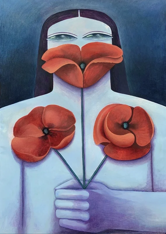 Oljemålning Vallmo (Red Poppy) av Fredrika Ahlund